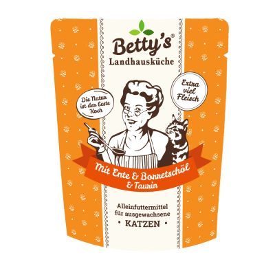 Thumbnail 1: Betty's Landhausküche Katzennassfutter MIT Ente und Borretschöl 12x 250g im Frischebeutel