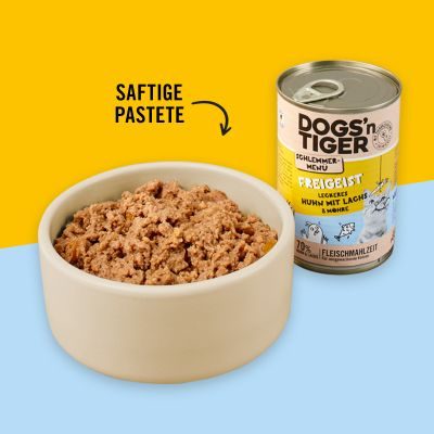 Thumbnail 1: Dogs'n Tiger Adult, Katzenfutter, Freigeist, Katzen Nassfutter, Getreidefrei, Huhn, Lachs & Karotte, 6x 200g