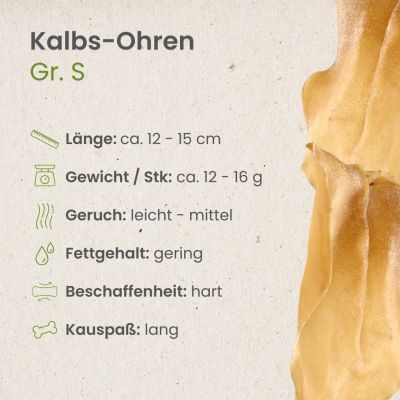 Thumbnail 4: kauartikel.com Kalbs-Ohren Gr. S - Hunde-Kauartikel - Hunde-Snack - Kausnack - Kälber-Leckerli  (Rind)