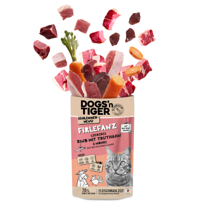 Thumbnail 5: Dogs'n Tiger Adult Katzenfutter, Firlefanz, Nassfutter für Katzen, Getreidefrei, Rind mit Truthahn & Karotte, 24x 125g