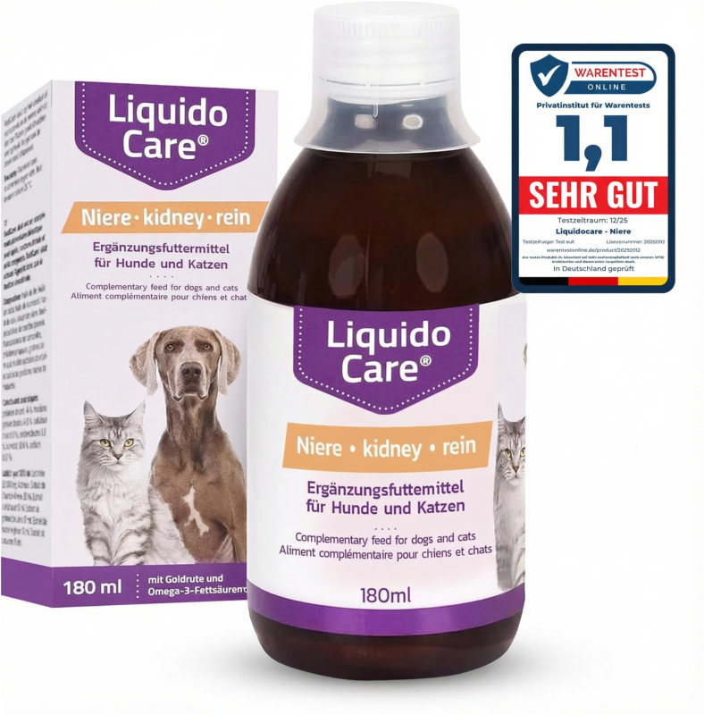 LiquidoCare Ergänzungsfuttermittel mit Goldrute und Selen zur Unterstützung der Nierenfunktion für Katzen und Hunde 180 ml