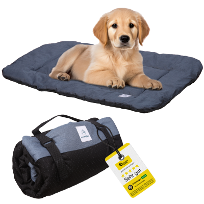 Wanderpfote Hundedecke für Unterwegs, 90 x 60cm – Waschbar, Orthopädisch, Wasserdicht – Hochwertiges Design – Hundedecke Outdoor, Hundematte Auto (Blau, Größe L)