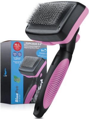 Thumbnail 1: BluePet Selbstreinigende Zupfbürste mit Pins, Hundebürste & Katzenbürste für Langhaar, ZupfZeug 2.0 mit Reinigungsknopf für die tägliche Anwendung