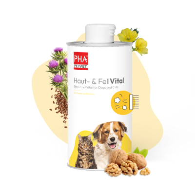 Thumbnail 1: PHA PetVet - PHA Haut- & FellVital für Hunde u. Katzen 250 ml - Flüssiges Ergänzungsfuttermittel - gepflegte Haut und glänzendes Fell durch essenzielle Fettsäuren