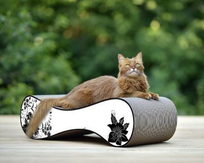 Thumbnail 2: cat-on LE VER L Design Kratzmöbel, weiß, schwarze Blumen (000c)