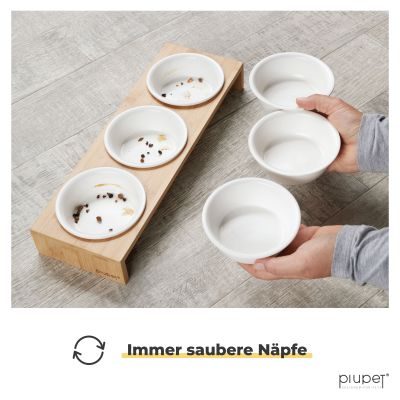 PIUPET Katzennapf I Keramikfressnäpfe Katzen mit Napferhöhung aus Bambus I 250ml I 3 Ersatznäpfe