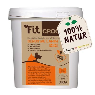 Fit-CROCK® Sensitive Lamm Mini 3 kg – Kaltgepresstes Trockenfutter für kleine und sensible Hunde (getreidefrei)