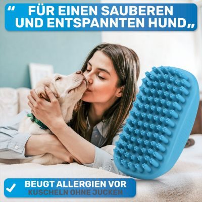Thumbnail 4: BluePet Gummistriegel & Badebürste für Kurzhaar Hunde & Katzen mit Massageeffekt: Entfernt loses Deckhaar & Schmutz - Badestriegel Hundeshampoo einmassieren