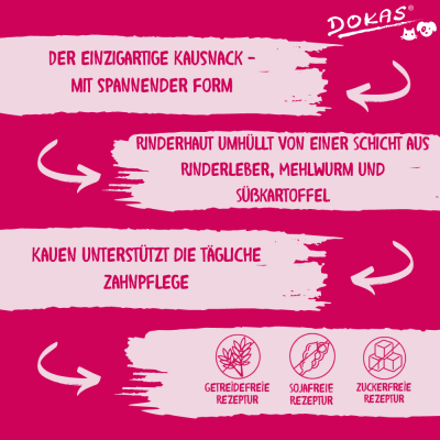 Thumbnail 5: Dokas Kaustange für Hunde Churros mit Rinderleber, Süßkartoffel & Mehlwurm 8x 150g Multipack