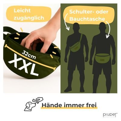 Thumbnail 4: PIUPET Leckerlitasche für Hunde I Stylische & wasserdichte Gassitasche I Bauch- & Umhängetasche I 3 Fächer I Grün