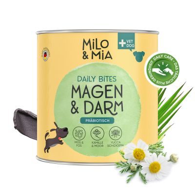 Bild 1 von 1: Milo & Mia  Daily Bites Magen & Darm Soft Snack für Hunde, feste Häufchen durch Trockenmoorpulver, Förderung gesunder Darmbakterien durch Präbiotika (2x300g)