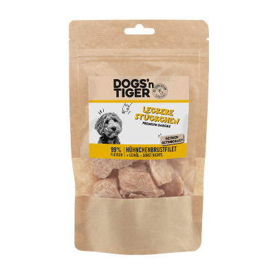 Dogs'n Tiger Dogs´n Tiger Adult, Hunde Snacks, Leckere Stückchen, Leckerlies, 99% gefriergetrocknetes Hühnchenbrustfilet