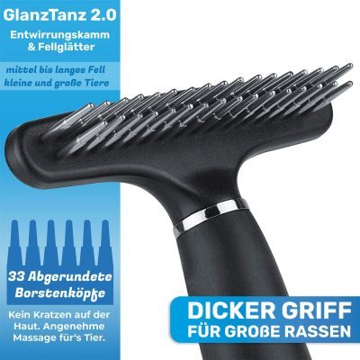 Thumbnail 6: BluePet Fellentwirrer Striegel für Langhaar Hunde & Katzen, zwei Reihen feste Pins - Entfilzungskamm, Unterwollrechen: glättet & entwirrt langes Fell & Knoten