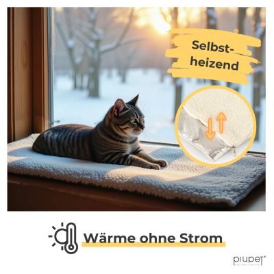 Thumbnail 3: PIUPET Selbstwärmende Katzendecke für die Fensterbank I Katzenbett flauschig I Katzenbett Fensterbank I 90x25cm I Beige