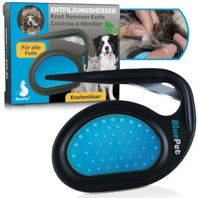 Thumbnail 4: BluePet Großes Filz- und Knotenfrei-Set (Entfilzer Rechshänder, Knotenmesser, UnterwollHarke und Fellspray) - löst Verfilzungen, Knötchen und Unterwolle aus dem Fell (Langhaar)