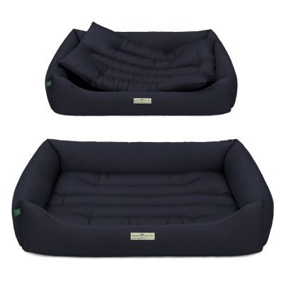 HOUND&NATURE SET: Hundebett BERN XXL dunkelblau + wasserfestem hellgrauen Baumwoll-Matratzenüberzug