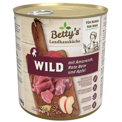 Betty's Landhausküche Nassfutter für Hunde Wild mit Rote Beete 6x 800g