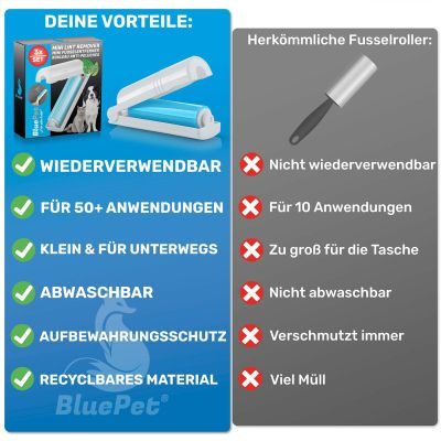 Thumbnail 3: BluePet 3er-Set Mini Fusselrolle wiederverwendbar: Tierhaarentferner - Hundehaare, Katzenhaare, Fussel - Kleiderbürste für unterwegs in der Jackentasche to go
