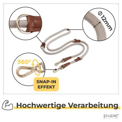 Thumbnail 3: PIUPET Hundeleine 2m | 3-Fach Längenverstellbar | Für Große, Kleine und Mittelgroße Hunde | Leine I Beige