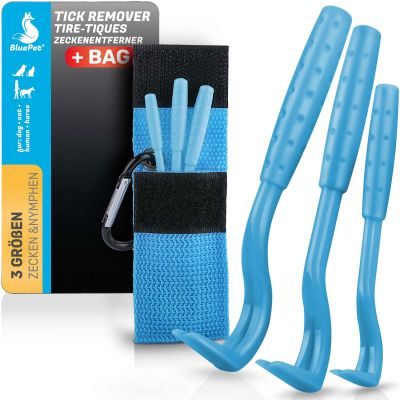 BluePet 3er Set Zeckenhaken/ Zeckenhebel für Hunde, Katzen, Pferde & Mensch I Zeckenentferner I Alternative zu Zeckenpinzette, Zeckenzange, Zeckenschutzmittel