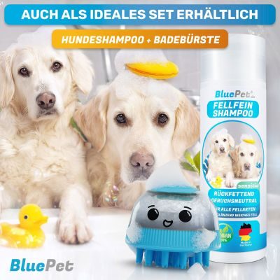 Thumbnail 4: BluePet Befüllbare Badebürste für Hunde mit 2 versch. Aufsätzen zum Aufschäumen: sanft - weich und etwas härter - gröber