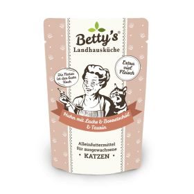 Betty's Landhausküche Katzennassfutter Huhn mit Lachs & Borretschöl 12x 100g im Frischebeutel