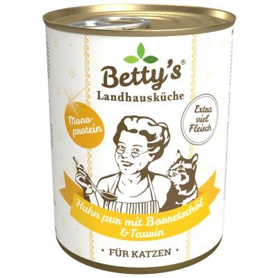 Thumbnail 1: Betty's Landhausküche Katzennassfutter Huhn PUR mit Borretschöl 12x 400g