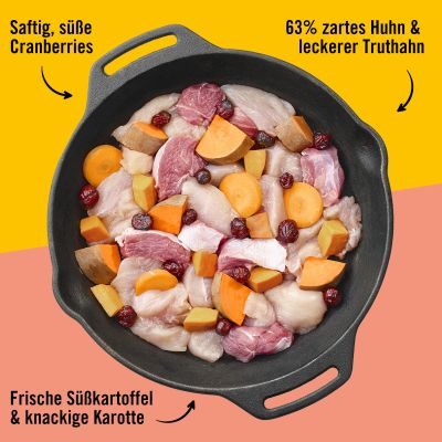 Thumbnail 2: Dogs'n Tiger Adult Hundefutter, Gaudi, Nassfutter, Getreidefrei, Huhn, Truthahn, Cranberry & Süßkartoffel, 6x 400g