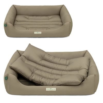 HOUND&NATURE SET: Hundebett BERN L taupe + wasserfestem kuscheligen Fleece-Matratzenüberzug