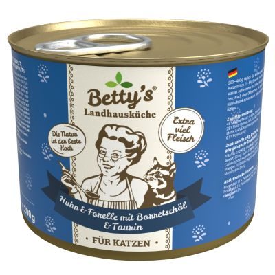 Thumbnail 2: Betty's Landhausküche Katzennassfutter Huhn & Forelle mit Borretschöl 12x 200g