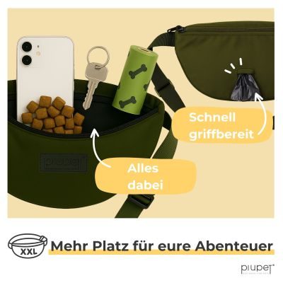 Thumbnail 3: PIUPET Leckerlitasche für Hunde I Stylische & wasserdichte Gassitasche I Bauch- & Umhängetasche I 3 Fächer I Grün