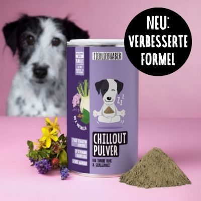 Tierliebhaber Chillout Pulver für Hunde - Natürliche Beruhigungshilfe.Bei Unruhe, Nervosität & Angst