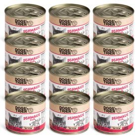 Dogs'n Tiger Adult Premium Katzenfutter Schmaus, Nassfutter, Getreidefrei, Rind, 12x 200g