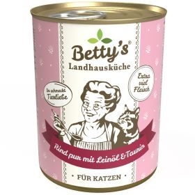 Betty's Landhausküche Nassfutter für Katzen Rind pur mit Leinöl 12x 400g