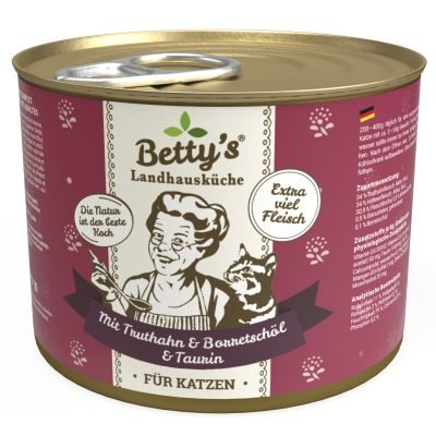 Thumbnail 1: Betty's Landhausküche Nassfutter für Katzen mit Truthahn & Borretschöl 12x 200g