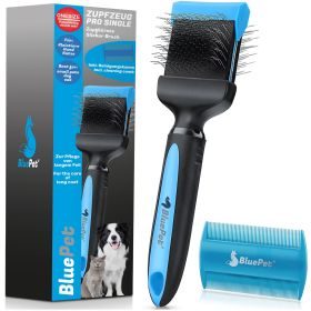BluePet Profi-Zupfbürste doppelseitig für Hunde & Katzen, professionelle Bürste für Langhaar, beidseitig flexibler Bürstenkopf für sanfte Pflege, zweiseitig