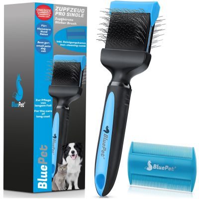 Thumbnail 1: BluePet Profi-Zupfbürste doppelseitig für Hunde & Katzen, professionelle Bürste für Langhaar, beidseitig flexibler Bürstenkopf für sanfte Pflege, zweiseitig