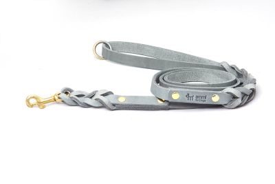 ammi® for Dogs Fettlederleine mit Handschlaufe geflochten 145 cm / 15 mm / Grau