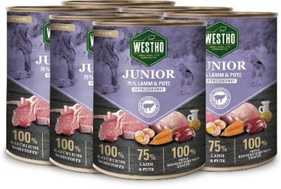 Thumbnail 1: WESTHO petfood Junior mit 75 % Lamm & Pute 6x800g