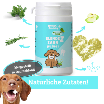 Thumbnail 1: BeG Buddy Zahnpulver mit Minze für Hunde, Zahnstein und Maulgeruch, 150 g