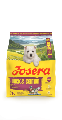 Josera Mini Junior Duck & Salmon, Trockenfutter für heranwachsende Hunde kleiner Rassen, 5x900g