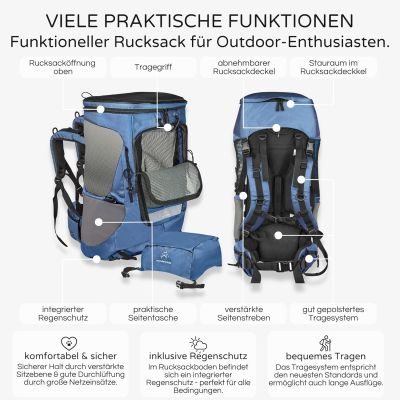 Thumbnail 4: Wanderpfote Trekking Hunderucksack bis 12kg zum Wandern - Größe M, Farbe Blau - Premium Rucksack mit Höhenverstellbarem Tragesystem und Stauraum für Gepäck