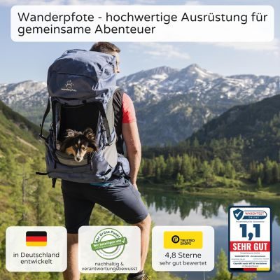 Thumbnail 3: Wanderpfote Trekking Hunderucksack bis 12kg zum Wandern - Größe M, Farbe Blau - Premium Rucksack mit Höhenverstellbarem Tragesystem und Stauraum für Gepäck