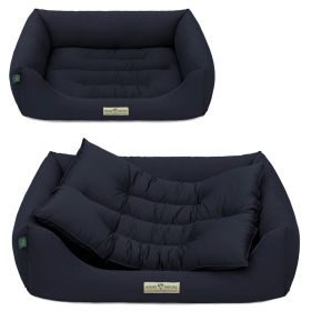 HOUND&NATURE SET: Hundebett BERN M dunkelblau + wasserfestem hellgrauen Baumwoll-Matratzenüberzug