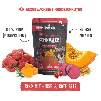 Thumbnail 2: bosch Tiernahrung Freshe Schnauze Rind&Hirse – proteinreiches Nassfutter – 250g