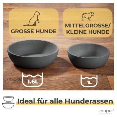 Thumbnail 2: PIUPET Futternapf und Wassernapf für Hunde I Spülmaschinenfest I für große Hunde I 21,5 cm Durchmesser I 2er Set I 1,6 L I Grau