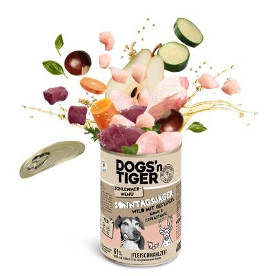 Thumbnail 4: Dogs'n Tiger Adult Hundefutter, Sonntagsjäger, Hunde Nassfutter, Wild, Geflügel, Birne, Hirse & Karotte, 12x 800g
