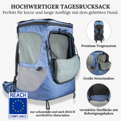 Thumbnail 2: Wanderpfote Hunderucksack bis 12kg - Modell Daypack, Größe M, Blau - Premium Rucksack für kleine bis mittelgroße Hunde