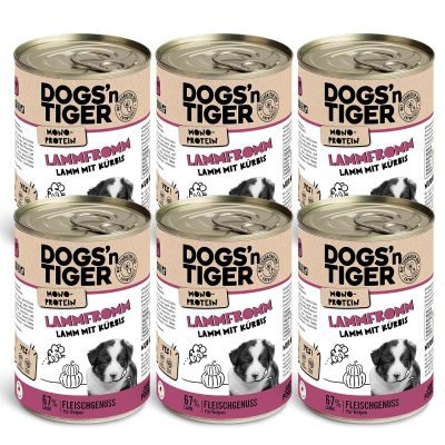 Dogs'n Tiger Junior, Hundefutter, Lammfromm, Hunde Nassfutter, Welpen Futter, Monoproteine, Lamm & Kürbis, 6x 400g