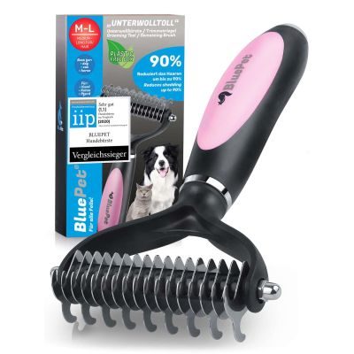 BluePet Unterfellbürste - Unterwollbürste für Hunde & Katzen im Fellwechsel - Unterwolle entfernen, Filz & Knoten - effektiver Unterwollkamm, Unterfellkamm